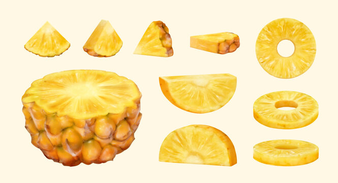 3D cut pineapple pieces set