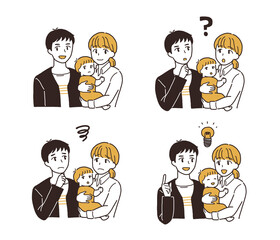 赤ちゃんがいる夫婦の表情4点セット