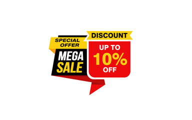 10 Percent MEGA SALE offer, clearance, promotion banner layout with sticker style.
