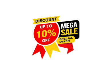 10 Percent MEGA SALE offer, clearance, promotion banner layout with sticker style.
