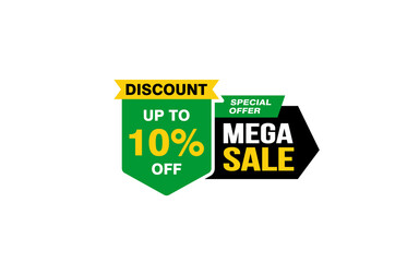 10 Percent MEGA SALE offer, clearance, promotion banner layout with sticker style.