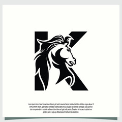 horse head logo design with initial letter k modern concept