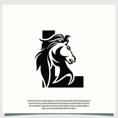 horse head logo design with initial letter l modern concept