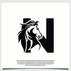 horse head logo design with initial letter n modern concept