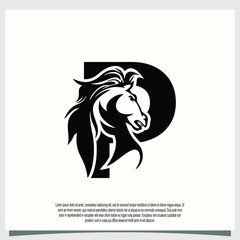 horse head logo design with initial letter p modern concept