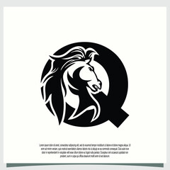 horse head logo design with initial letter q modern concept