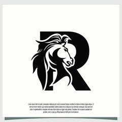 horse head logo design with initial letter r modern concept