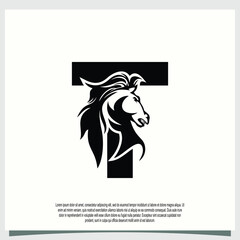 horse head logo design with initial letter t modern concept