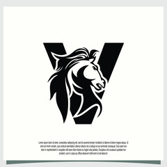 horse head logo design with initial letter v modern concept