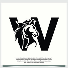 horse head logo design with initial letter w modern concept