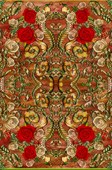Fantasy flowers in retro, vintage, jacobean embroidery style. Seamless pattern, On army white background. all over