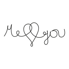 Continuous Line Drawing of Your Love Text and Heart. Symbol of Love. Vector Illustration Typography Lettering Word or Phrase Stock Vector