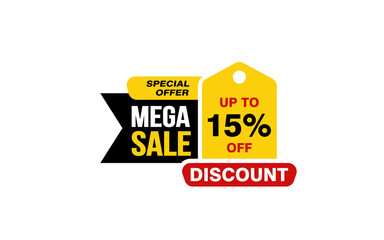 15 Percent MEGA SALE offer, clearance, promotion banner layout with sticker style. 
