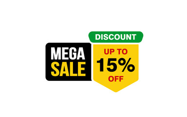 15 Percent MEGA SALE offer, clearance, promotion banner layout with sticker style. 
