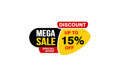 15 Percent MEGA SALE offer, clearance, promotion banner layout with sticker style. 
