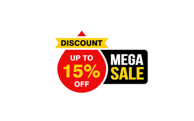15 Percent MEGA SALE offer, clearance, promotion banner layout with sticker style. 
