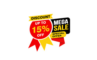 15 Percent MEGA SALE offer, clearance, promotion banner layout with sticker style. 
