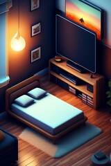 isometric 3d rendering interior of a bedroom. Generative AI