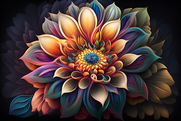 Depict a blooming flower, symbolizing the growth and flourishing of love. This image could convey the idea of a relationship that is thriving and full of life , colorful