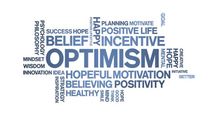 Optimism animated tag word cloud;text design animation kinetic typography seamless loop.