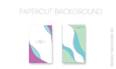 Vertical banners set with 3D abstract background and paper cut shapes