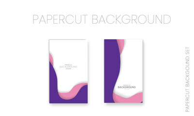 Vertical banners set with 3D abstract background and paper cut shapes