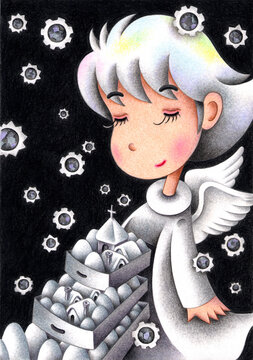 天使のイラスト・真っ白な雪の天使