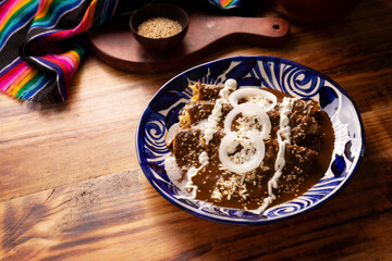 Chicken enmoladas. Also known as mole poblano enchiladas, they are a typical Mexican dish that is very popular in Mexico and the rest of the world.