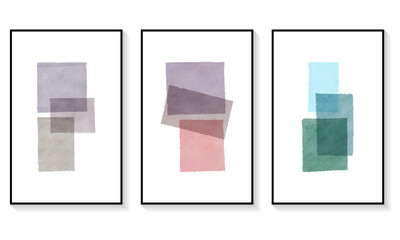 Set of Abstract Hand Painted Illustrations for Wall Decoration, Postcard, Social Media Banner, Brochure Cover Design Background. Square Modern Abstract Painting Artwork