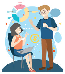 Working characters flat design for web banner