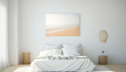 Fototapeta na wymiar Empty room interior background natural light,Interior of modern and minimalist style living room with a copy space, frame mockup on wall for artwork, photo, painting or presentation,Generative AI