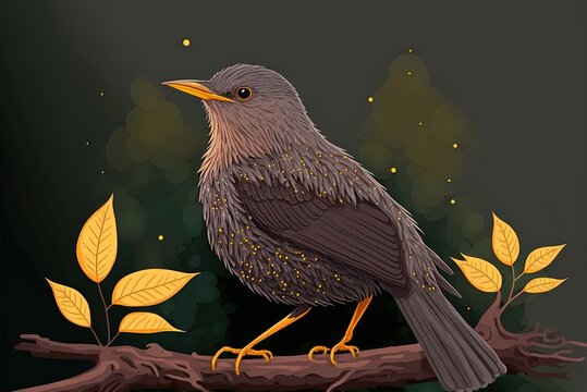 Close-up of a yellow-billed babbler (Argya affinis) with selective focus. Generative AI