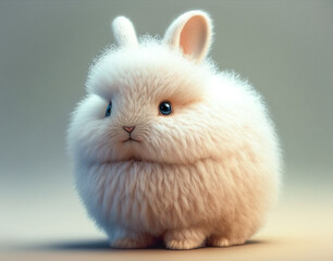 fluffy cartoon white rabbit on a black background, 3d, ultra realistic, super cute and adorable easter baby bunny, furry small animal, big eyes and soft doll toy 