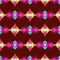 Mexican ethnic decor. Geometric shapes seamless pattern. Colorful vector background.