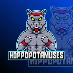 Hippopotamuses Fighter Animal Logo