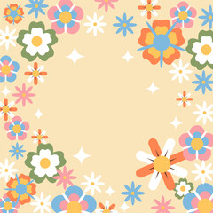 Floral frame card template. Flowers on a beige background.