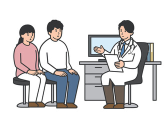 診察室で男性医師から説明を受ける夫婦のイラスト