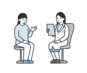 診察で医者に説明する女性