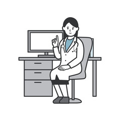 診察室で椅子に座る女性医師のイラスト