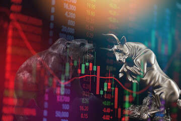 stock market bull vs bear graph stock market graph trading investment financial stock exchange financial stock graph chart business crisis crash loss grow up gain profits win up trend bullish bearish - 569416580
