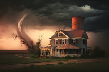 Naklejka na ściany i meble a tornado near a house, tornado and house, storm