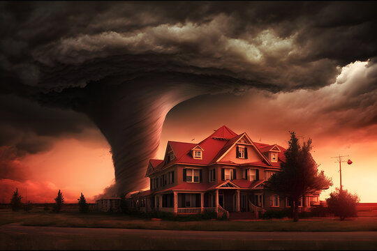 a tornado near a house, tornado and house, storm