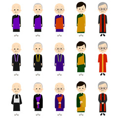 さまざまなスタイルの僧侶と神父のセット