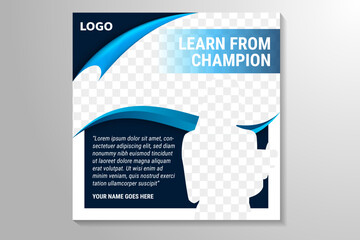 multicolored blue gradient organic fluid background of learn from champion social media pack template premium vector. space with photo collage. school admission ad promotion banner. 