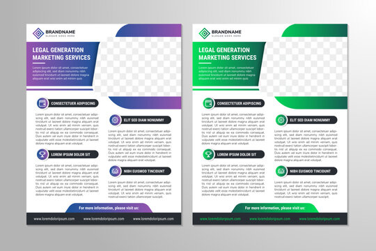 legal generation marketing services flyer template. law firm poster leaflet design. space for photo collage. purple and green colors can selected. abstract brochure white background with infographic