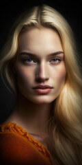 Portrait eines hübschen norwegisch schwedisch weiblichen Model im Fotostudio, ai generativ