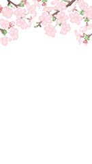 白背景にグラデーションで立体的な桜の花のベクターイラスト　縦型