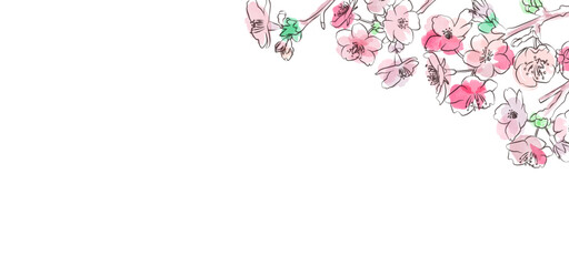 水彩風のガーリーな桜の花のメッセージカードベクターイラスト　白背景