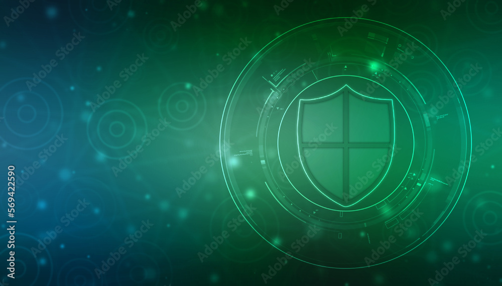 Wall mural protect and security concept. digital shield on abstract technology background, cyber security and i