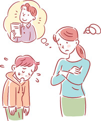 よその子と比べて男の子を叱る若いお母さん